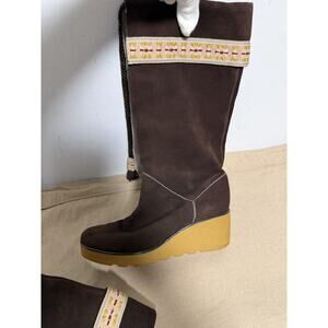 Marc Jacobs Boots Womens Size 39 Brown Suede Wedge Platform Embroidered Calf